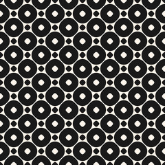 Vector seamless pattern with circles and rings. Simple modern abstract background. Funky monochrome geometric texture. Stylish dark design element for prints, decor, textile, furniture, digital, web