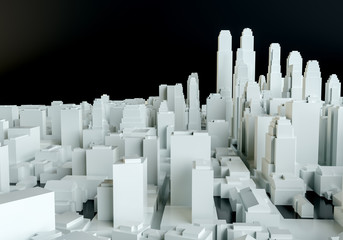 White abstract city from cubes on black background