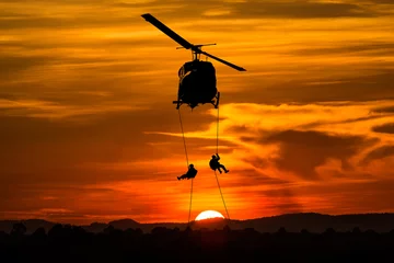Zelfklevend Fotobehang Isolated soldiers rescue helicopter operations. © nengredeye