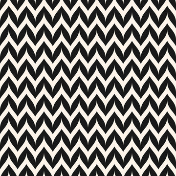 Vector Zigzag Chevron Seamless Pattern. Horizontal Curved Wavy Zig Zag Lines. Simple Stylish Abstract Geometric Background. Black & White Striped Texture. Modern design for decor, fabric, furniture
