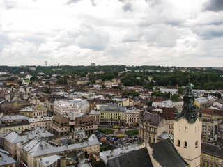 Fototapeta premium View of the old lviv from the roof of the town hall