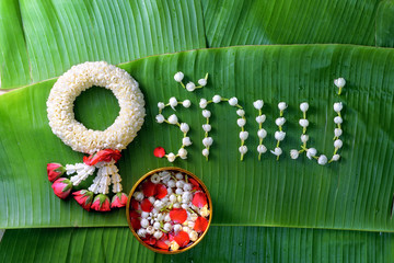Thai traditional jasmine garland is a symbol of Mother's day in Thailand with the "Love Mother " in Thai word.