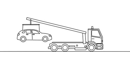 Tow truck picking up a vehicle, on white background