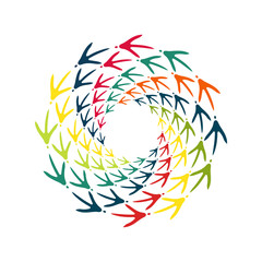 Chicken bird's footprint spiral. Decorative design element, frame, banner.