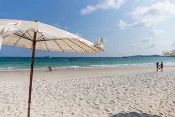 White sand beach on a fine day.