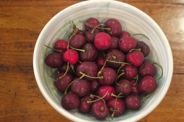 Top View of Bowl of Cherries