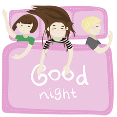The kids sleep in the bedroom, vector pink