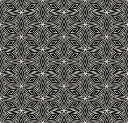 Vector monochrome seamless pattern, floral linear ornamental background, repeat geometric tiles, thin lines. Abstract black & white ornament texture. Dark stylish design for decor, fabric, covers, web