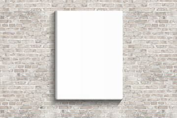 blank posters hanging on the brick white wall of broken painted brick, mock up - 164459094