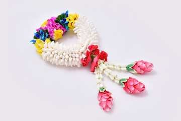 Thai traditional jasmine garland. symbol of Mother's day in thailand on white background