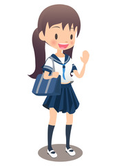 下校する青いリボンの制服を着た女子学生