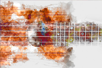 Beautiful Guitar watercolor background, Guitar isolated.