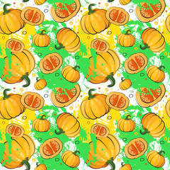 Seamless Pattern Pumpkin Vegetables Ornament Background Vector Illustration