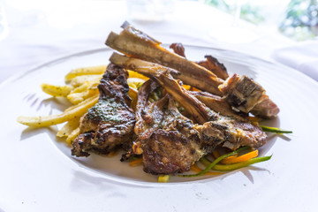 juice roasted lamb chops on the table