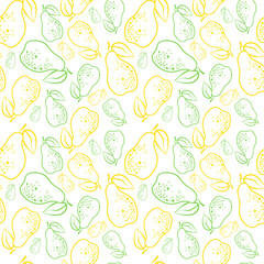Seamless Pattern Pears Fruits Summer Ornament Background Vector Illustration