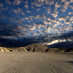 Impressive view to Pyramid of the Moon and Avenida of the Dead at Teotihuacan, Mexico