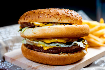 Cheese burger - American cheese burger with Golden French fries