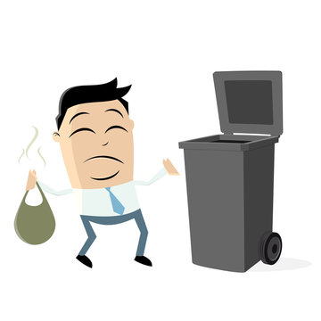 Unhappy Man Taking Out The Rubbish