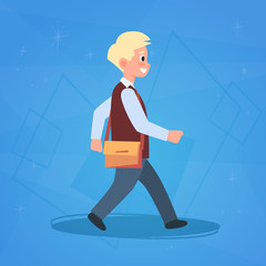 Boy Pupil Walking To School Schoolboy Small Primary Student Flat Vector Illustration