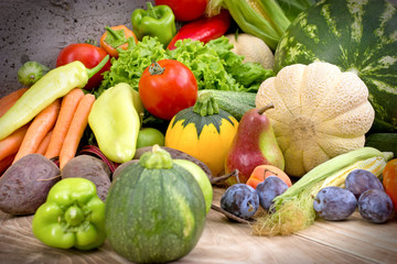 Healthy food - fresh organic seasonal fruits and vegetables