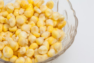 Traditional Colombian Arepa de Choclo Preparation : Transparent bowl filled with corn kernels