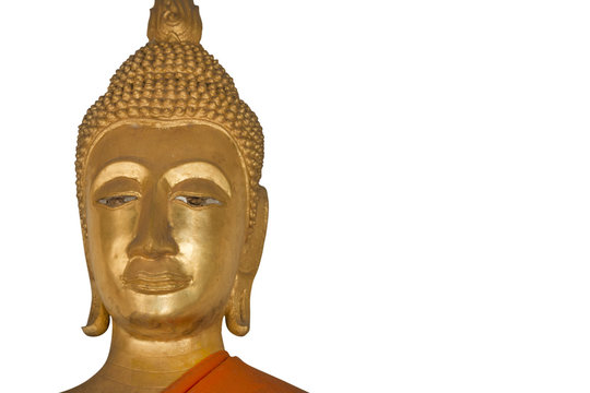 close up face of buddha isolated on a white background - clipping paths
