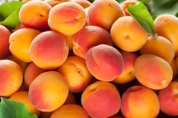 Foto op Plexiglas Ripe apricots fruit with leaves background © zoyas2222