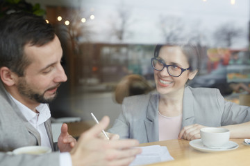 Fototapeta premium Businessman discussing resume of applicant at interview