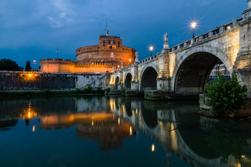 Saint Angle Castle and bridge over the Tiber river in Rome, Italy