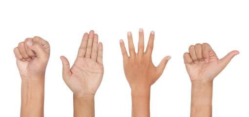 Set of different hand signs isolated on a white background