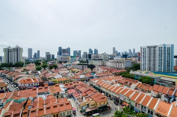 Zelfklevend Fotobehang Little India, Singapore – Feb 5, 2017: Aerial view of Little India. Little India is the area bounded by Serangoon Road. It is rich in architecture, culture and history. It is also known as ‘Tekka’ © zhnger