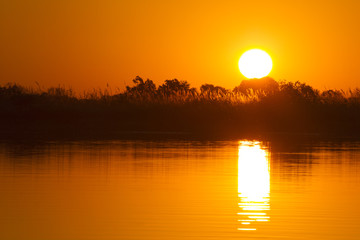 Sunset over Okavango River, Okavango Delta, Botswana, Africa