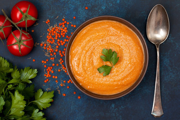 Soup puree of red lentils - 164467448