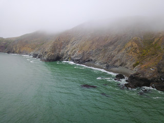 Aerial of Foggy Northern California Coastline