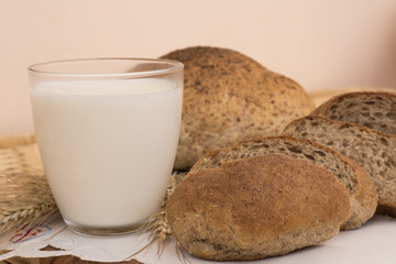 glass of milk and bread