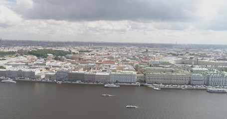 Fototapeta premium Aerial high altitude photo of St. Petersburg neva with view of dvortsovaya naberezhnaya in summer day