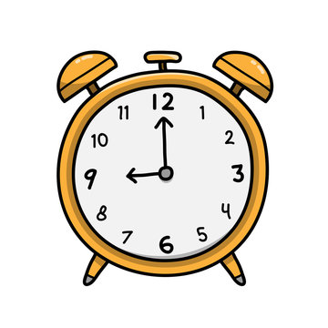 Analog Alarm Clock, a hand drawn vector doodle illustration of an alarm clock.