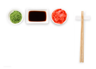 Fototapeta na wymiar Sushi tablewear top view at white background