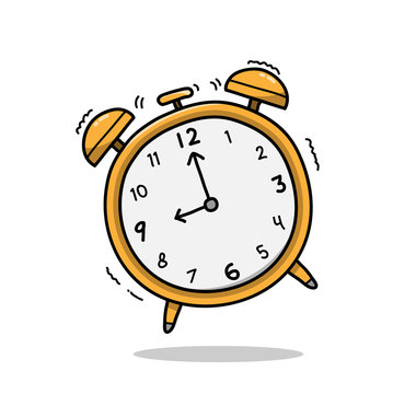 Ringing Analog Alarm Clock, a hand drawn vector doodle illustration of an alarm clock ringing.