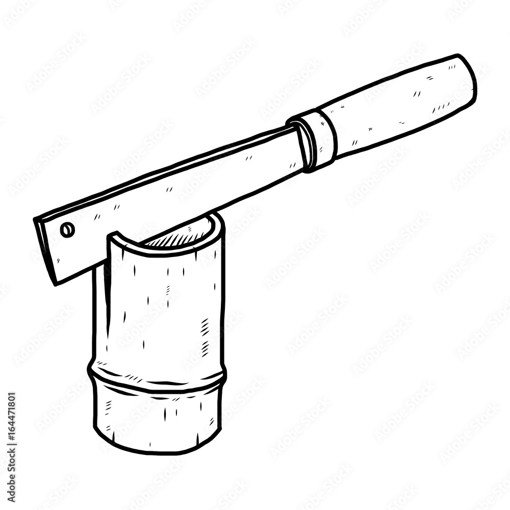 Poster knife and bamboo / cartoon vector and illustration, black and white, hand drawn, sketch style, isolated on white background.