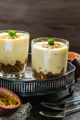 Passion fruit cheesecake dessert pots