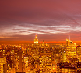 Obraz premium View of New York Manhattan during sunset hours