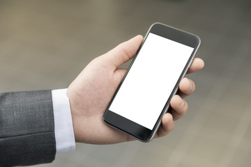 Phone holding in hand people isolated 