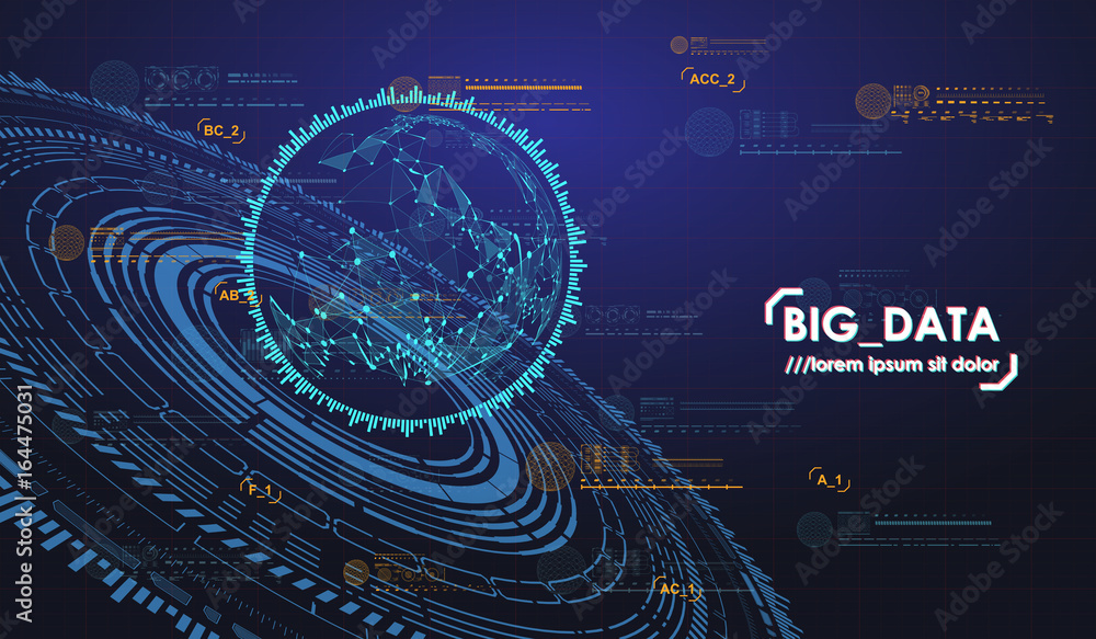 Poster big data abstract visualization. futuristic aesthetic design. big data background with hud elements.