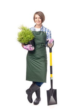 Woman Professional Gardener Isolated On White Background