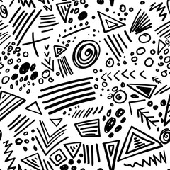 abstract marker black lines seamless pattern - obrazy, fototapety, plakaty