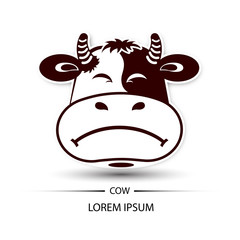 Cow face frown logo and white background vector illustration
