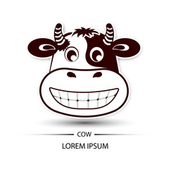 Cow face saw tooth smile logo and white background vector illustration