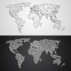 Abstract polygonal world map from triangles and dots