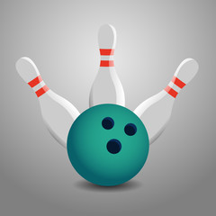 Bowling Ball Hitting Three Pins Vector Illustration - Strike!